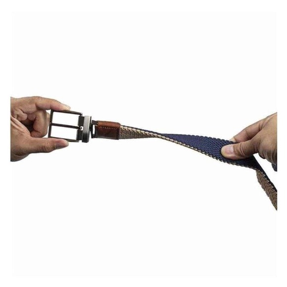 New Tommy Bahama Men's Stretch Braided Reversible Belt Tan & Blue L/XL 38"-42" - Picture 4 of 6